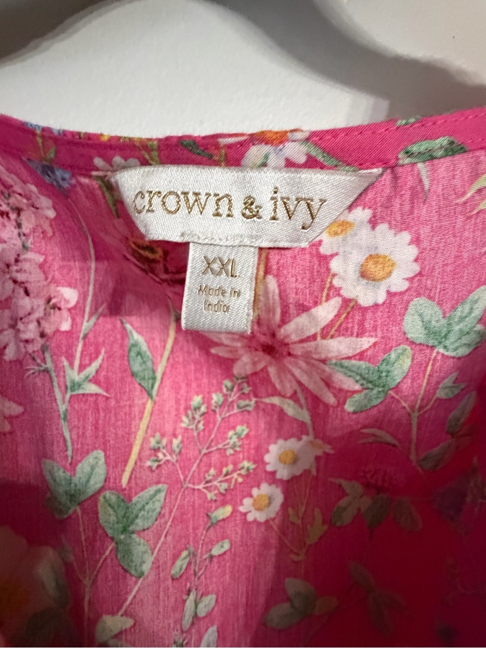 crown & ivy Pink Floral Chemise with Green Leaf Accents